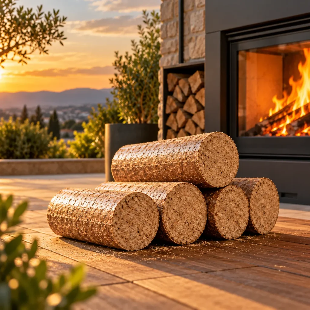 Bûches de bois compressées pour cheminée et poêle à bois